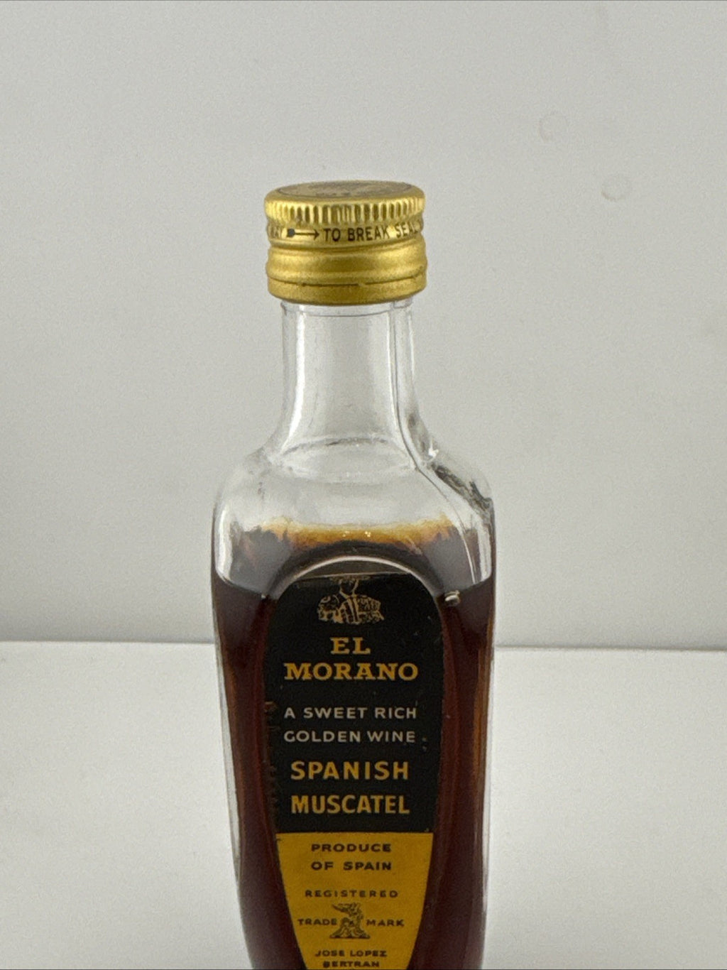 Vintage 1960s El Morano Spanish Muscatel Miniature Wine Bottle Spain