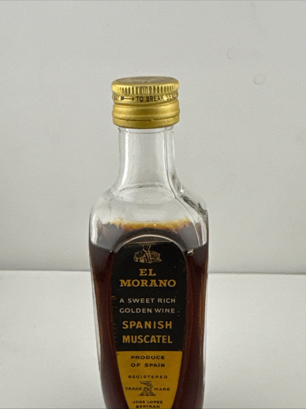 Vintage 1960s El Morano Spanish Muscatel Miniature Wine Bottle Spain