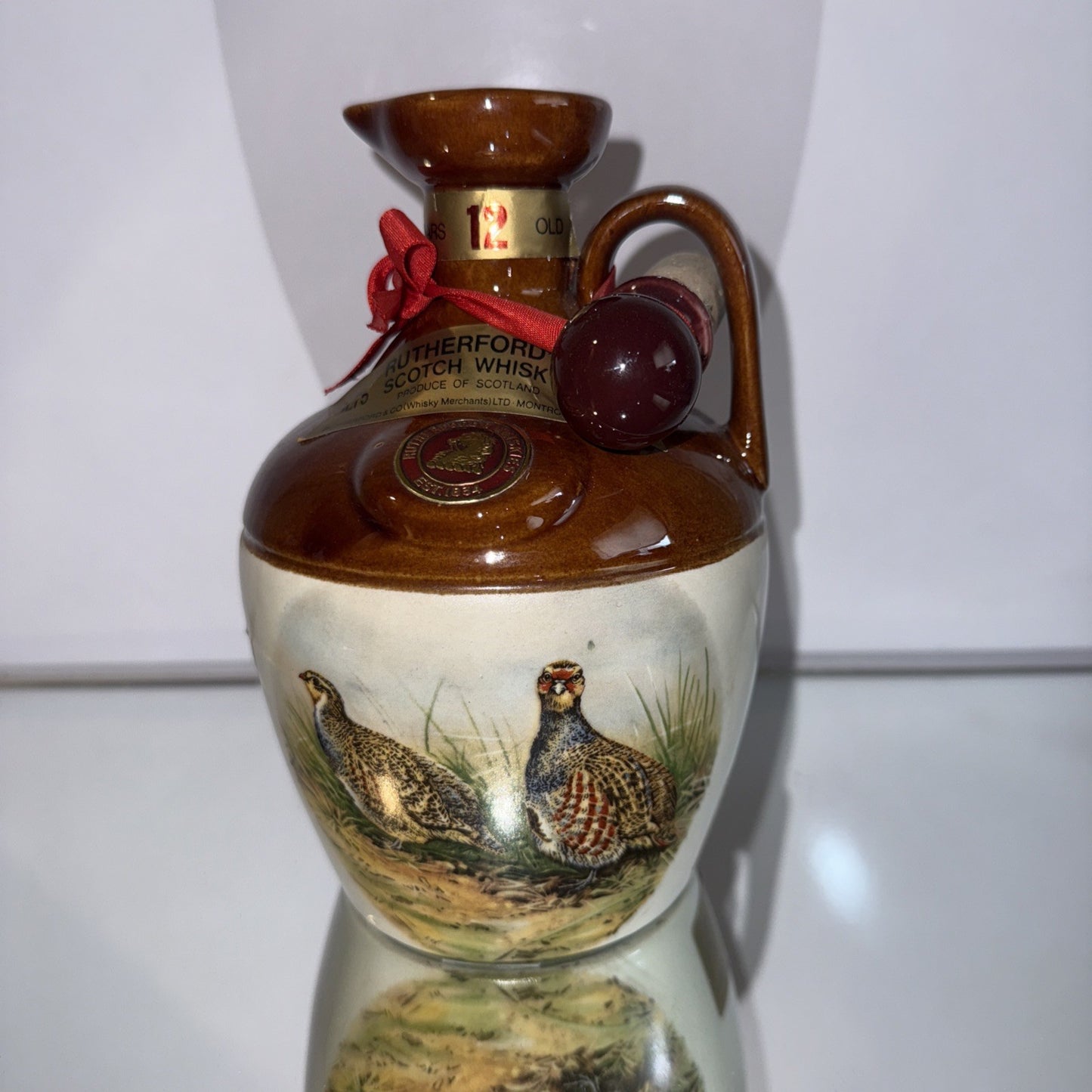 Rutherford And Co Scotch Whisky decanter (full) Gamebird Series 1980s