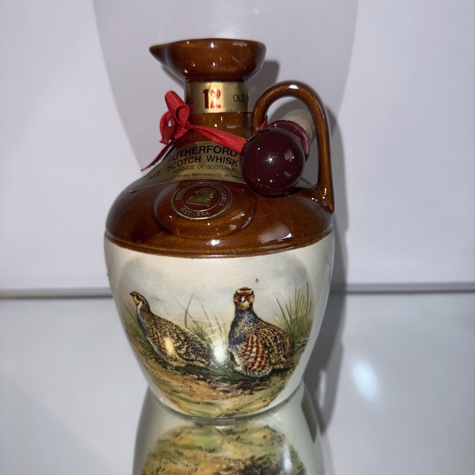 Rutherford And Co Scotch Whisky decanter (full) Gamebird Series 1980s