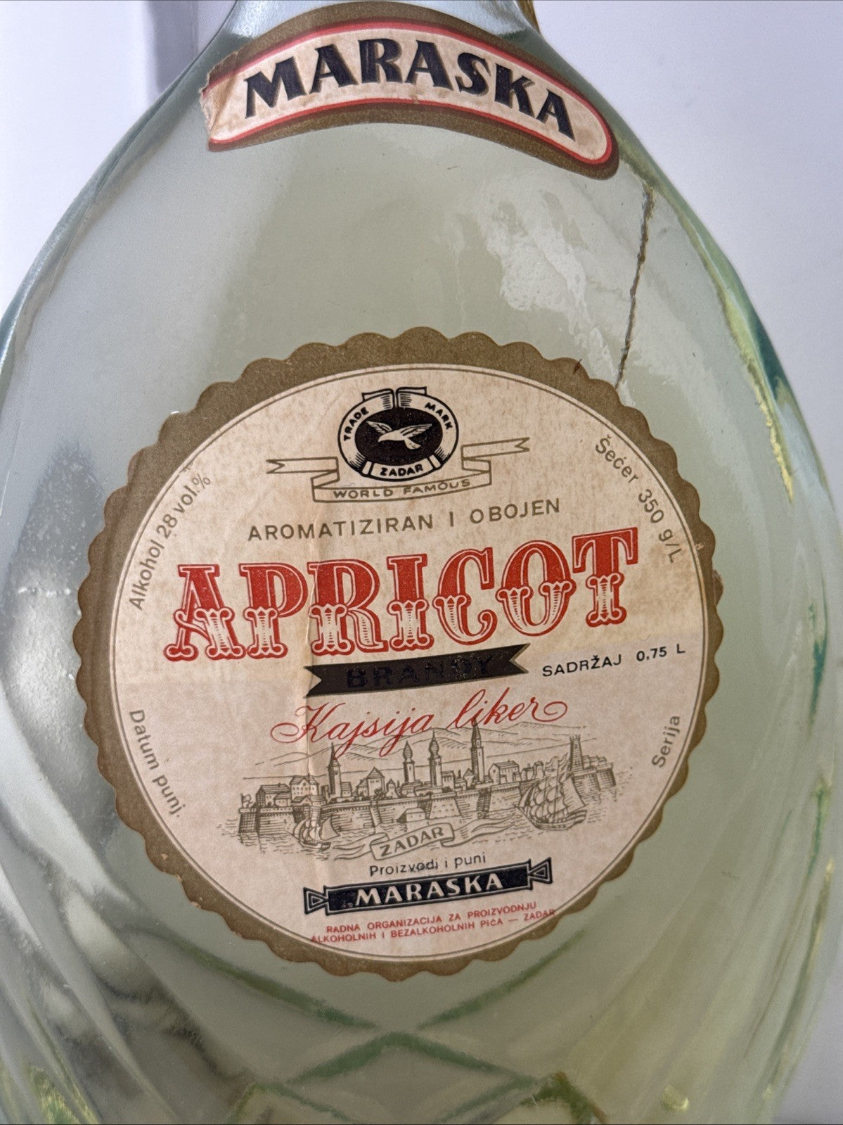 Vintage Maraska Apricot Brandy Kajsija Liker 75cl 28% Yugoslavia Zadar