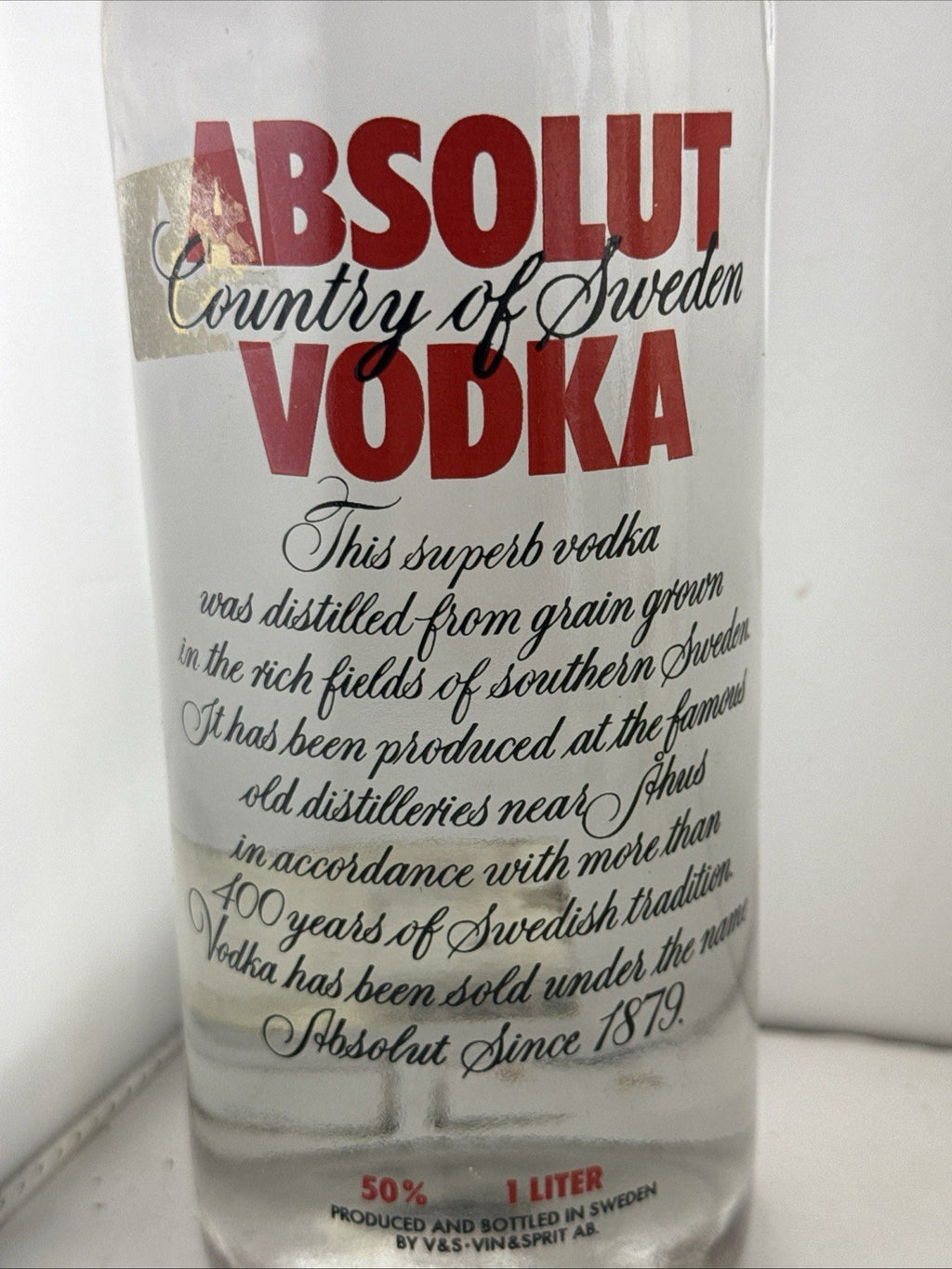 Vintage Absolut 50% High Strength Vodka From Sweden 1990s Bottled