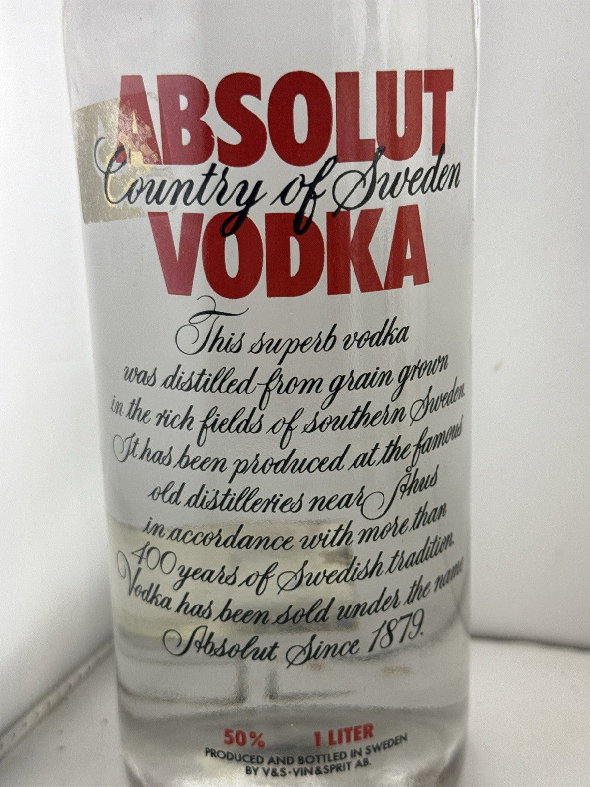Vintage Absolut 50% High Strength Vodka From Sweden 1990s Bottled