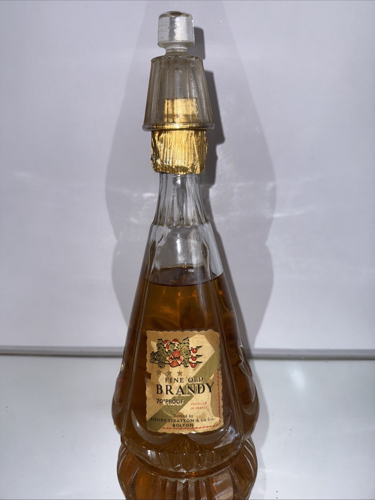 Fine Old Brandy From Henry Stratton & Co Ltd Cut Glass Decanter 1970s Bottle