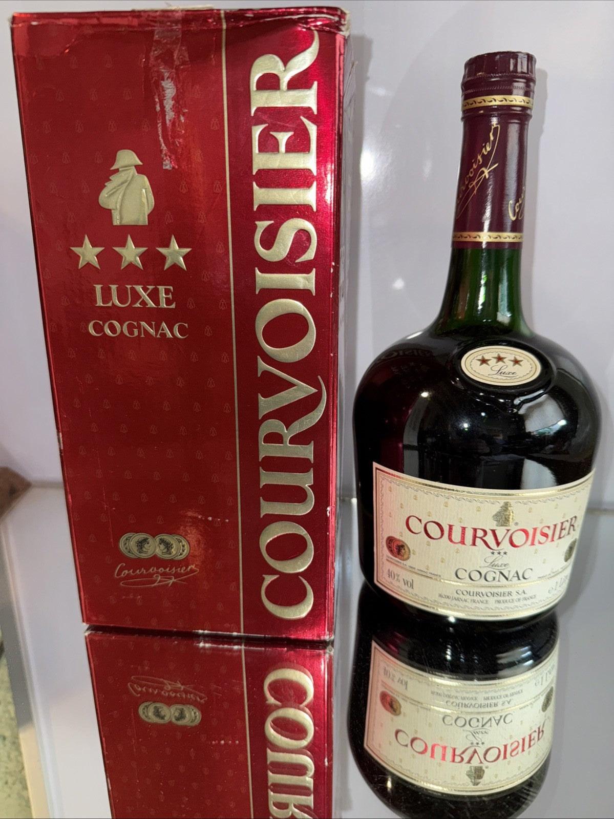 Courvoisier 3 star Luxe 1L Bottles 1970s/80s Vintage