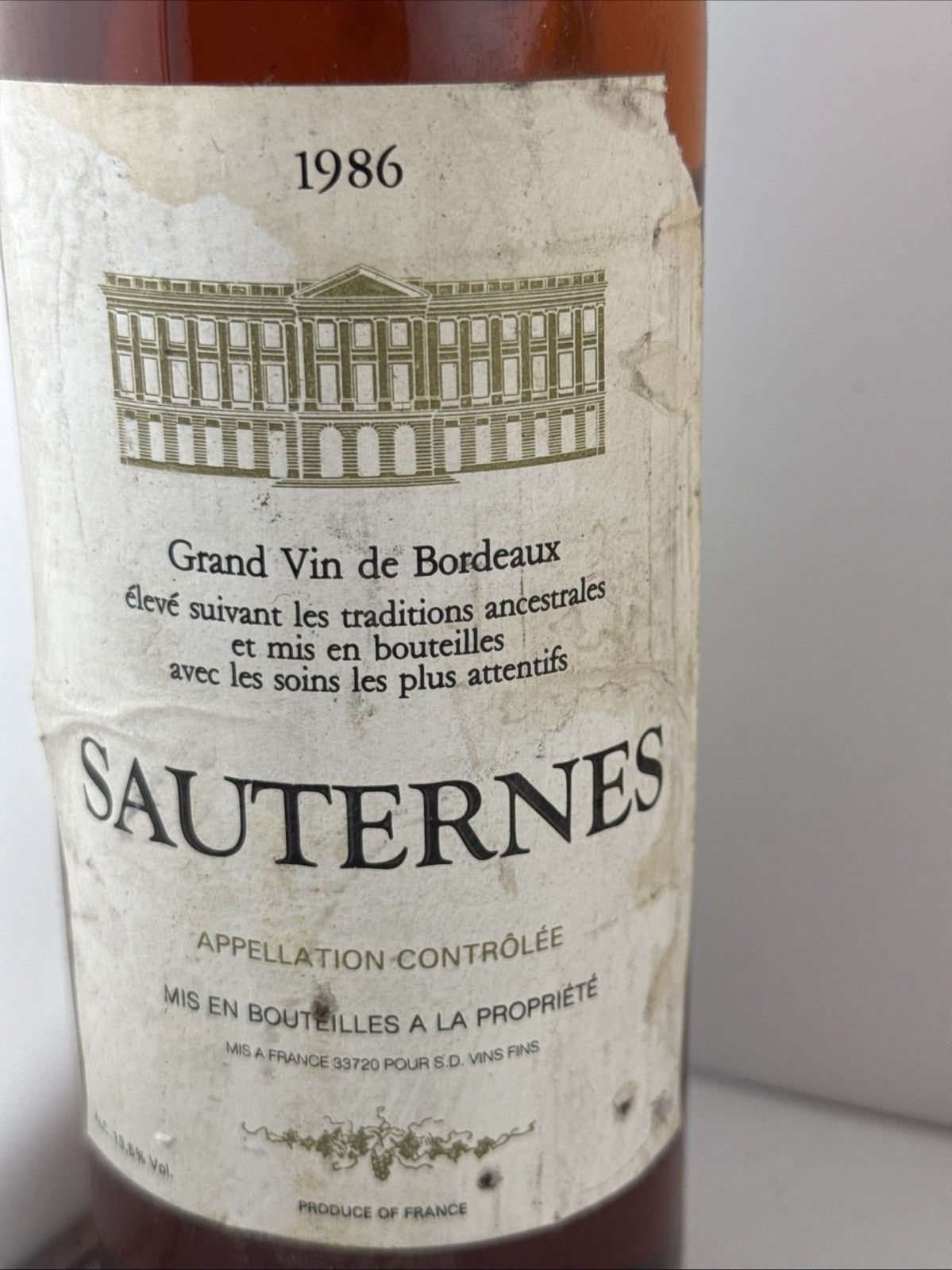 1986 Sauternes AOC Bordeaux Sweet Dessert Wine 75cl France 40 Yrs Old!!!