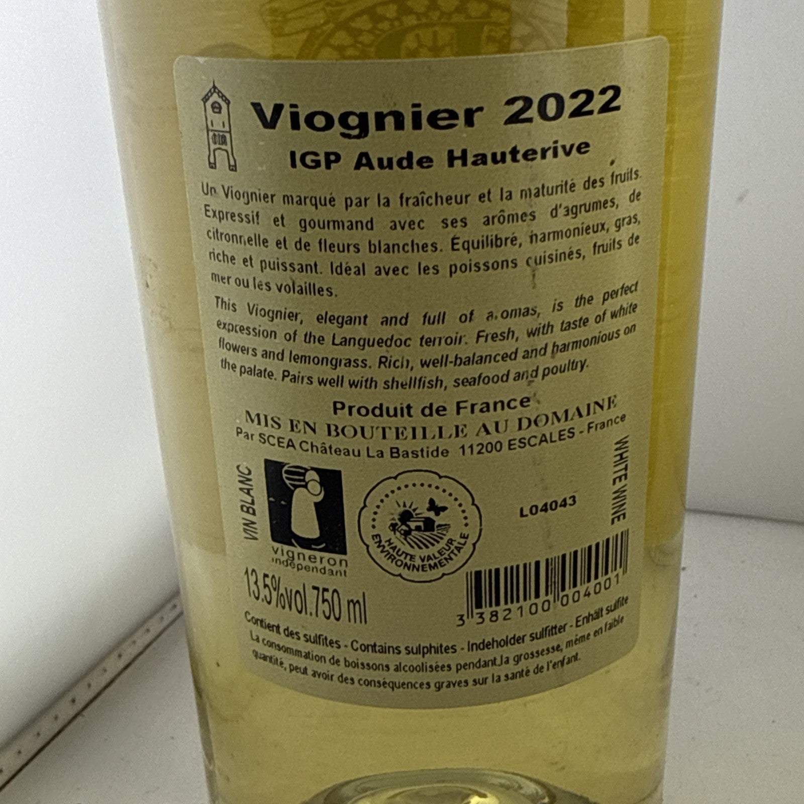 Domaine La Bastide Viognier 2022 IGP Aude Hauterive France 750ml