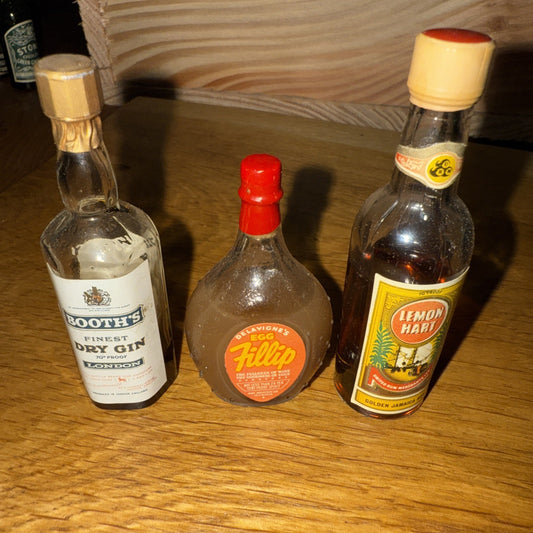 3 mini Miniatures booths gin lemon hart egg fillip (some evaporation)