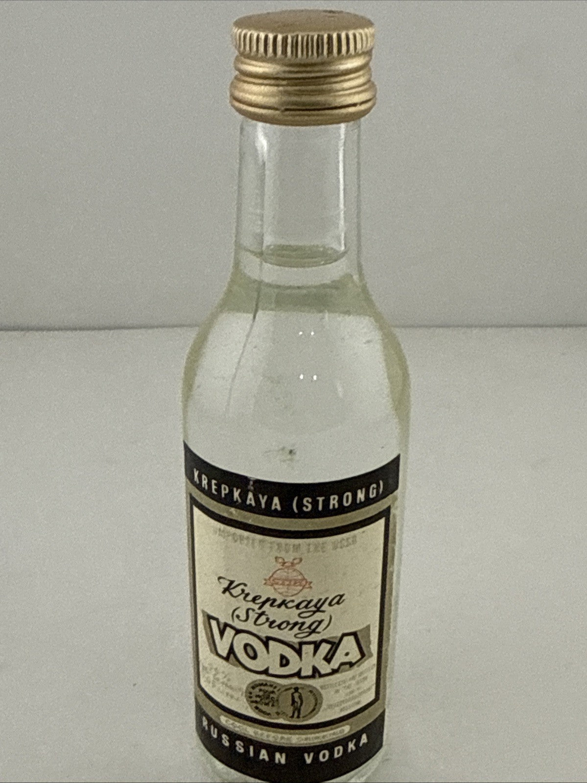 Vintage Krepkaya Strong Vodka Miniature 5cl USSR  Export Bottle