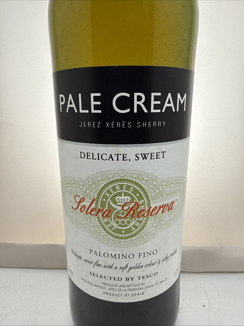 Tesco Pale Cream Solera Reserva Sherry. Zoilo Ruiz-Mateos Jerez. 75cl 17.5%.