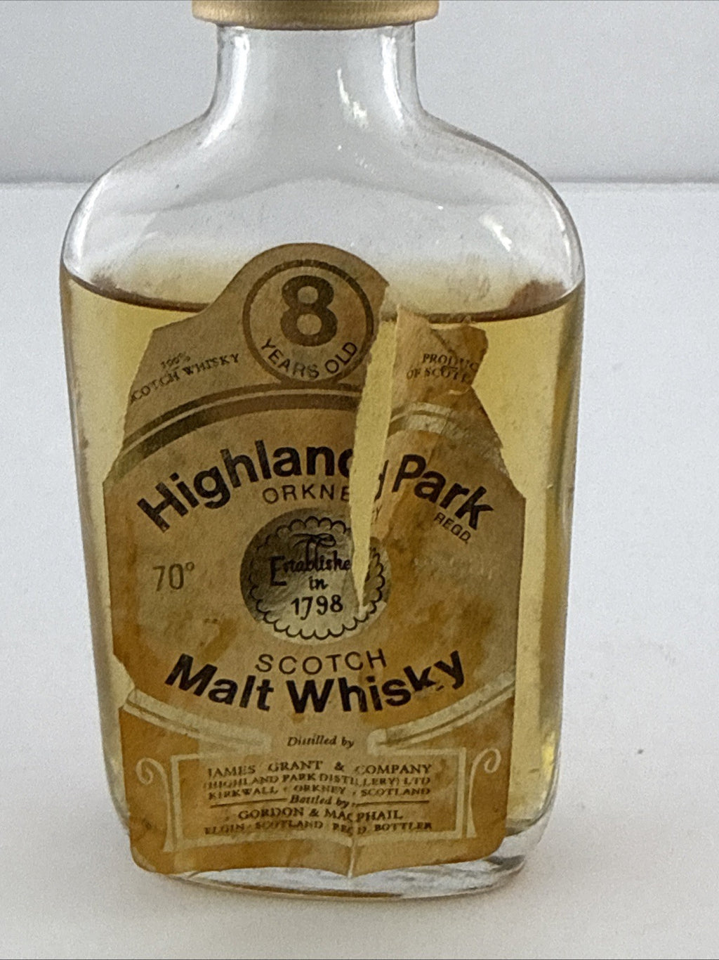 Vintage Highland Park 8 Year Old Miniature Whisky 70 Proof 1970s G&M