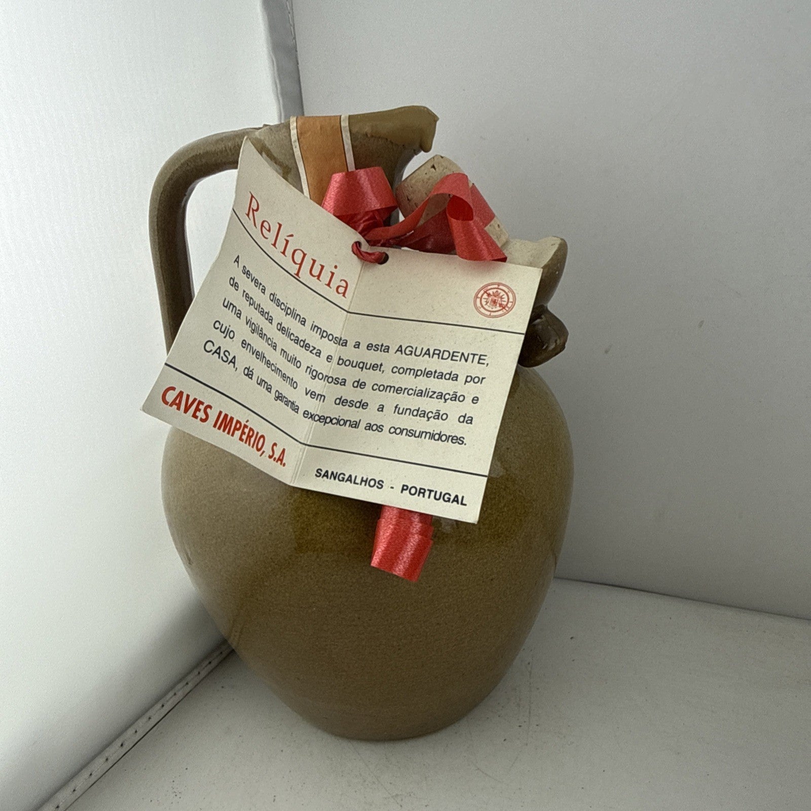 Reliquia Aguardente Vinica Velha Ceramic Jug 70cl Portugal Caves Imperio Brandy