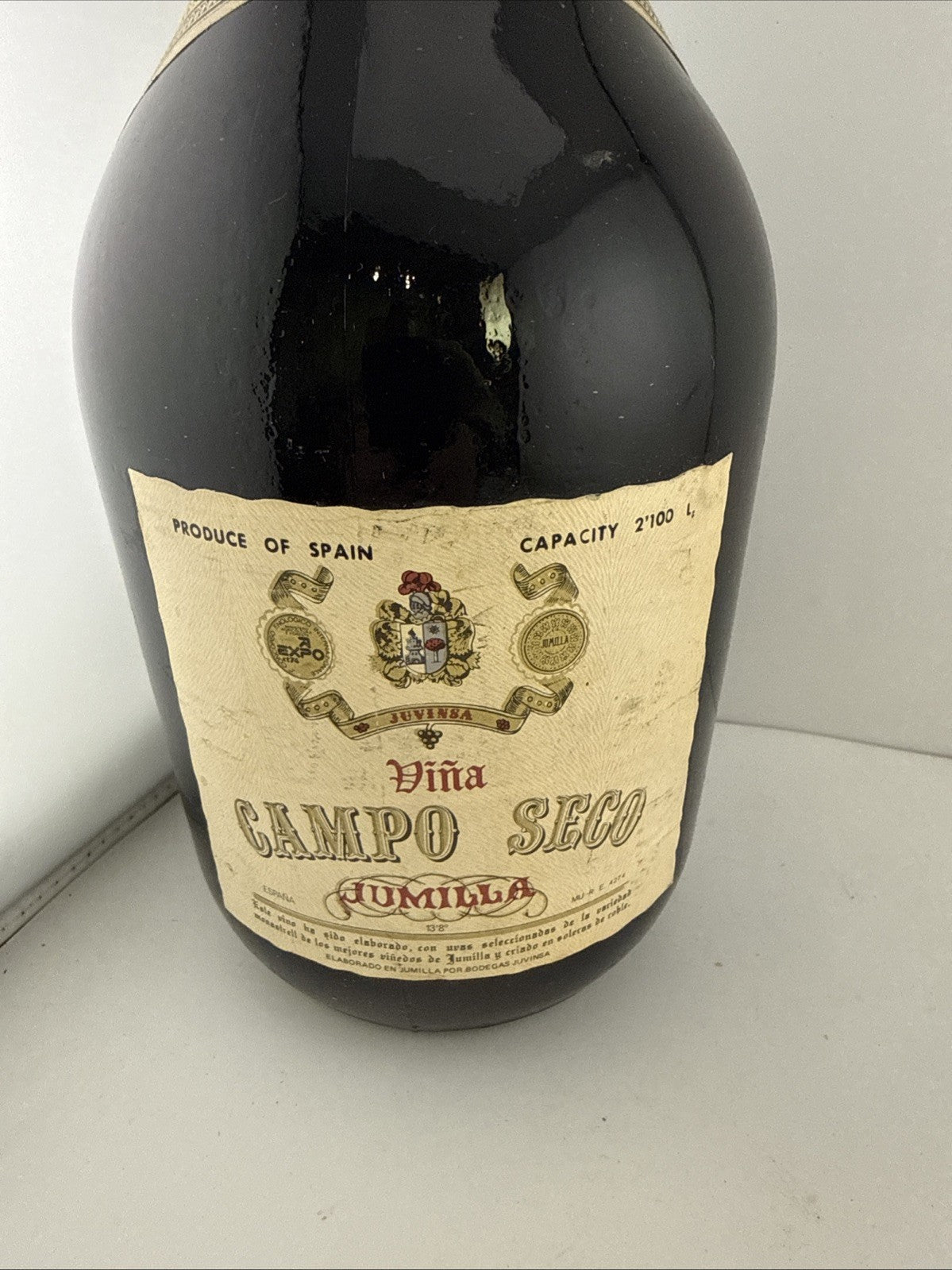 Vintage Viña Campo Seco Jumilla Spanish Wine 2.1L Large Bottle Early 1980s