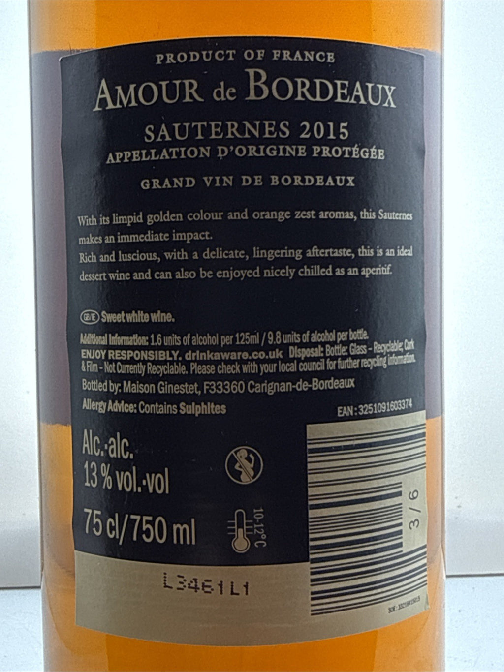 Amour de Bordeaux Sauternes 2015 11yo Sweet White Dessert Wine France