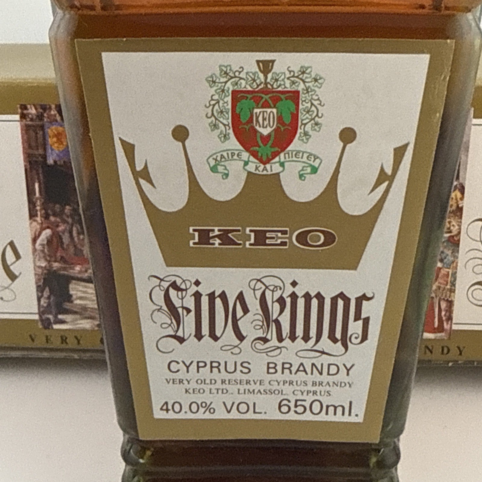 Vintage KEO Five Kings Cyprus Brandy 650ml 40% With Box c.1970s