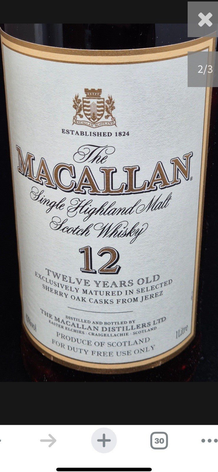 The Macallan 12 year  Single Highland Malt 700ml (estimate 1990)