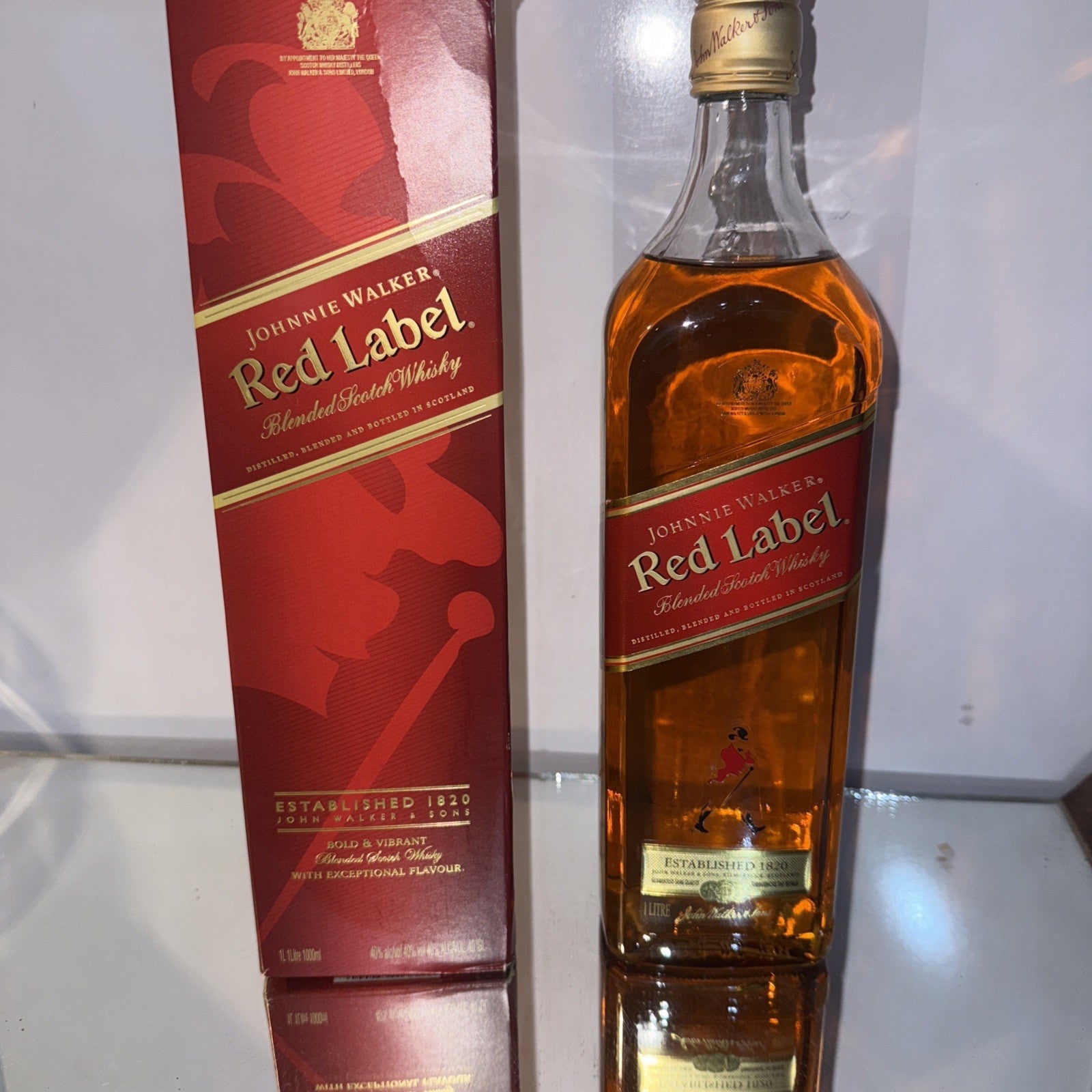 Johnnie Walker Red Label 1L Dated To 1980s Damage To Top Of Box Only