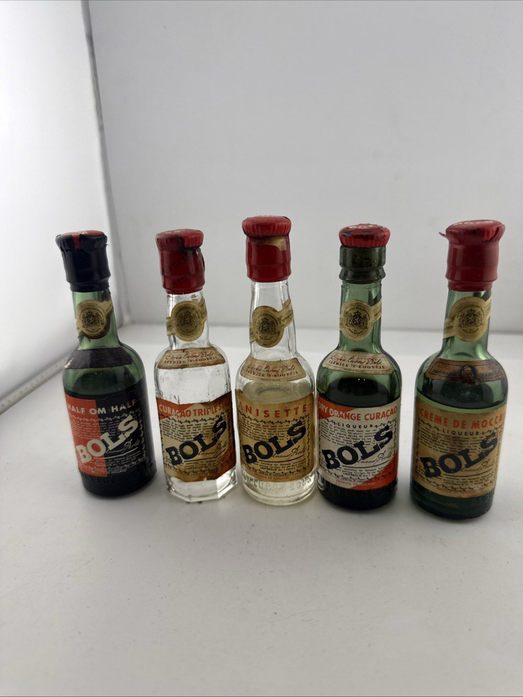 Vintage Bols Liqueur Miniatures x5 Curaçao Anisette Mocca Half om Half