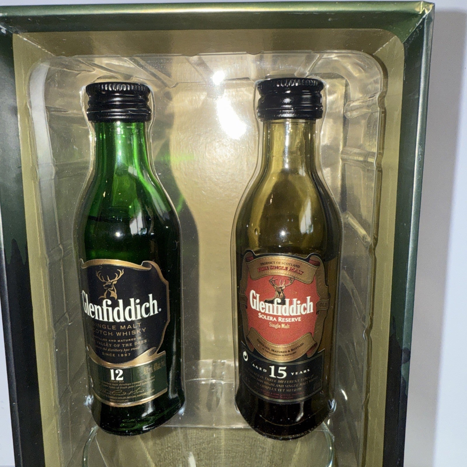 Glenfiddich 12, 15 , Year Old Single malt Miniatures With Glass  Boxed Gift Set