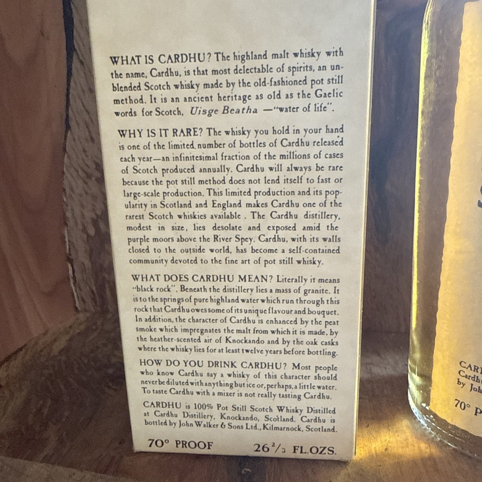 Cardhu 12 year old Highland Malt from 1970s 70% proof 26 2/3 fl oz