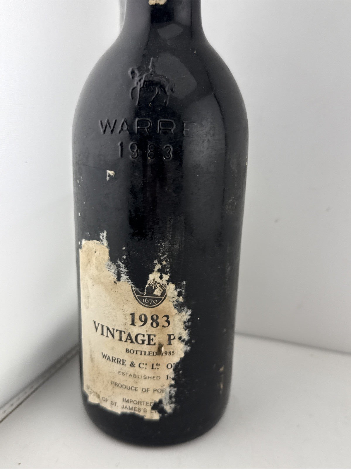 Warre’s 1983 Vintage Port, bottled 1985, sealed damaged label Good Level