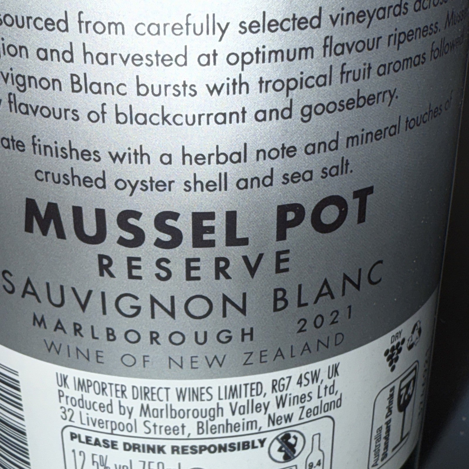 2021 vintage of Mussel Pot Reserve Sauvignon Blanc