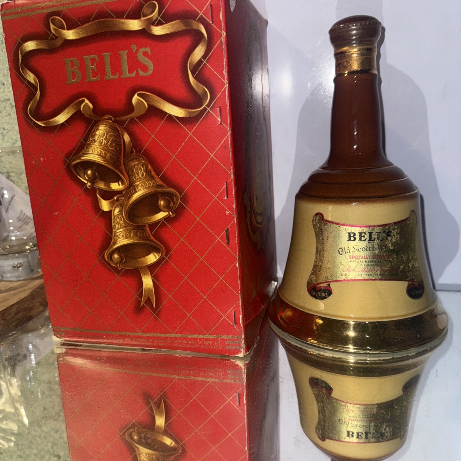 Bells Old Scotch Whisky Mini Decanter  70 Proof 26 2/3 Floz 1970s Original Box!!