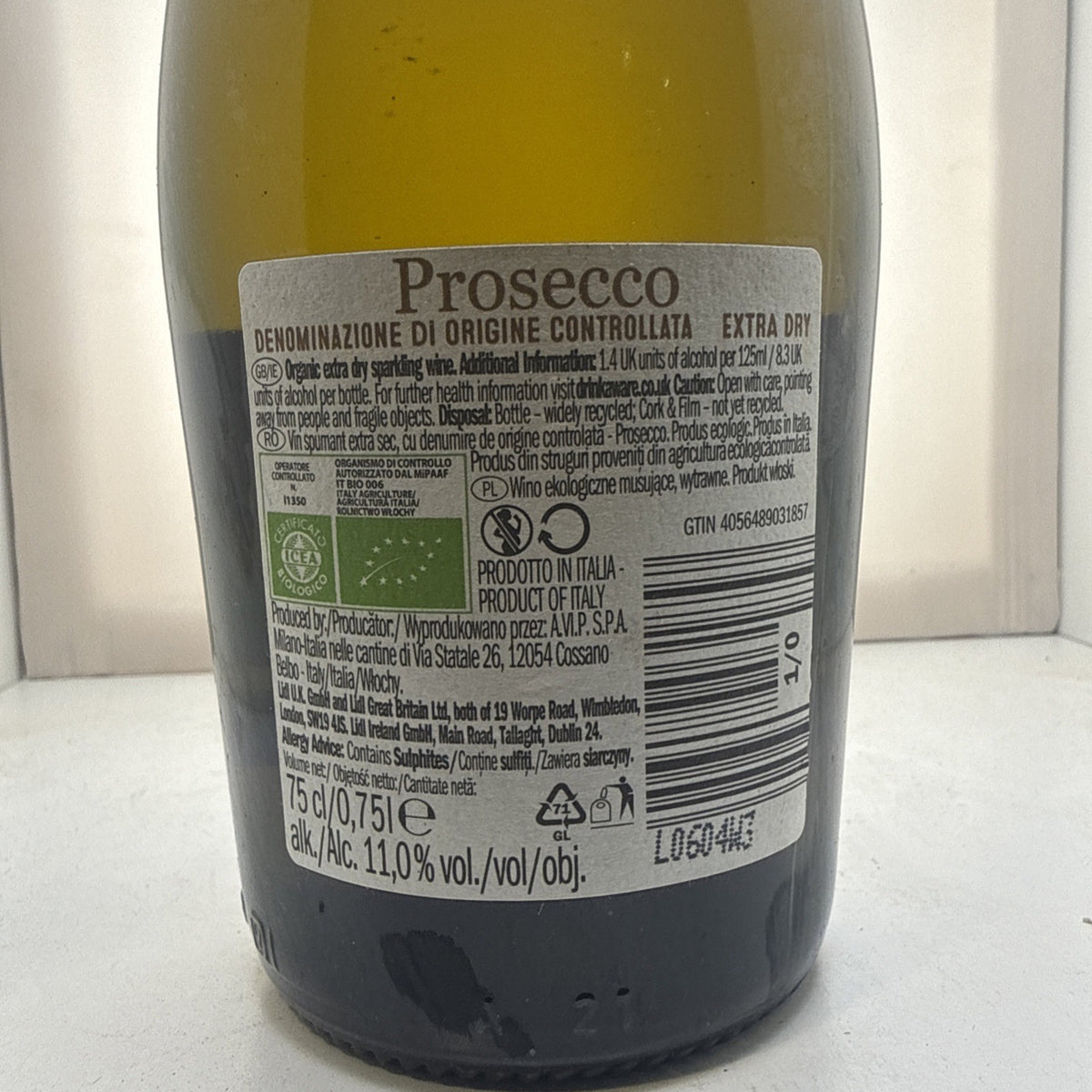 Allini Prosecco Spumante 2019 · Organic Extra-Dry · 75cl · Drink Soon