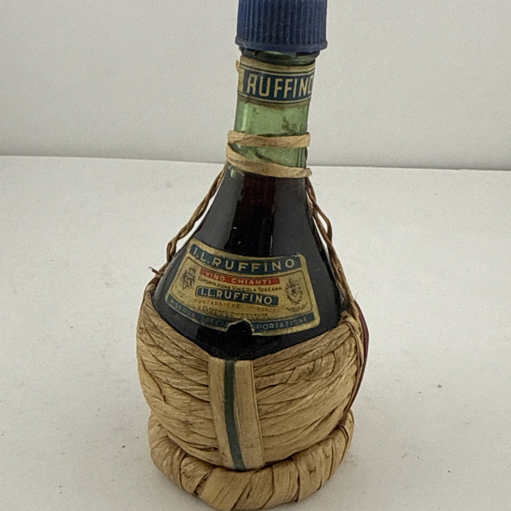 Vintage Ruffino Chianti Miniature Straw Fiasco Bottle Italian Wine
