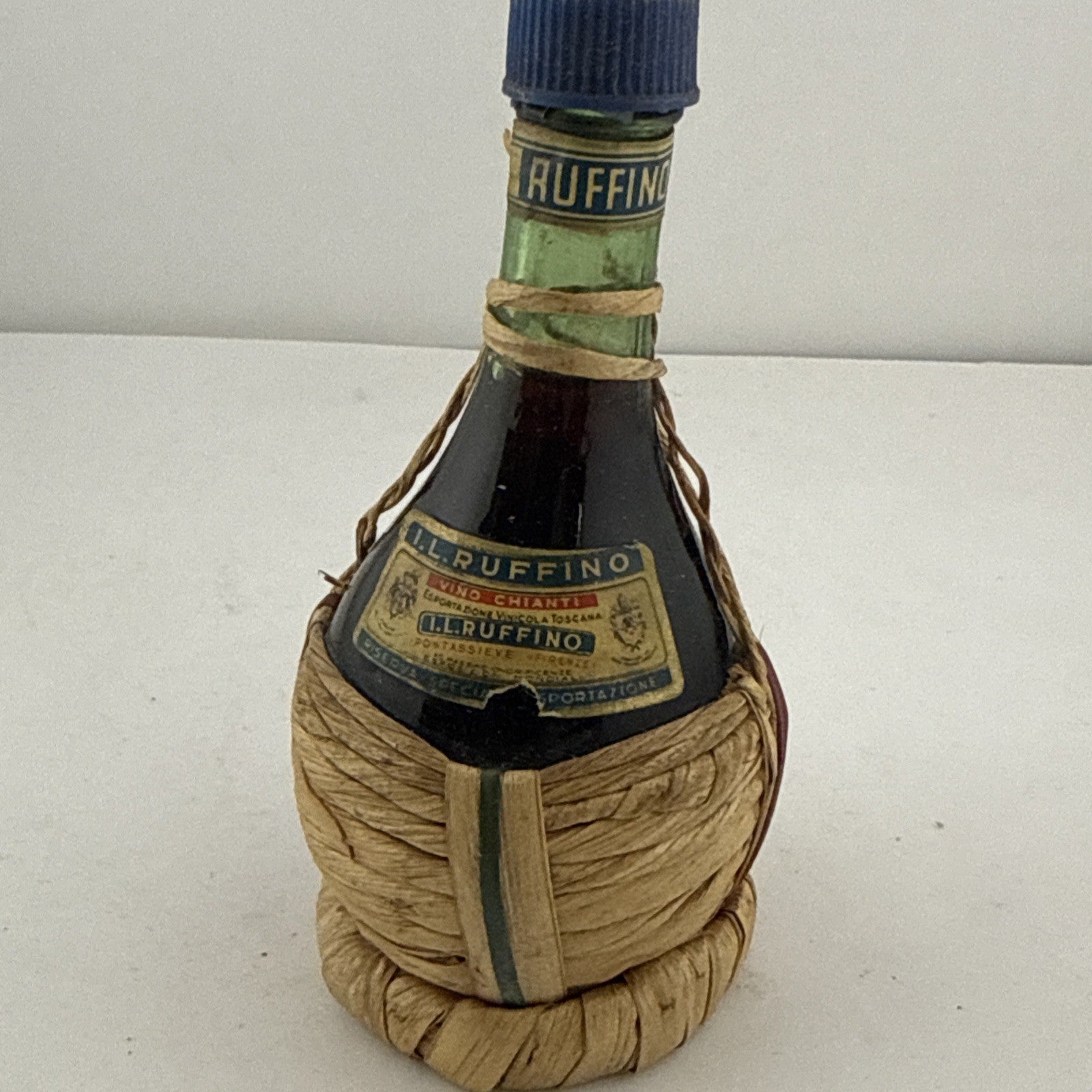 Vintage Ruffino Chianti Miniature Straw Fiasco Bottle Italian Wine