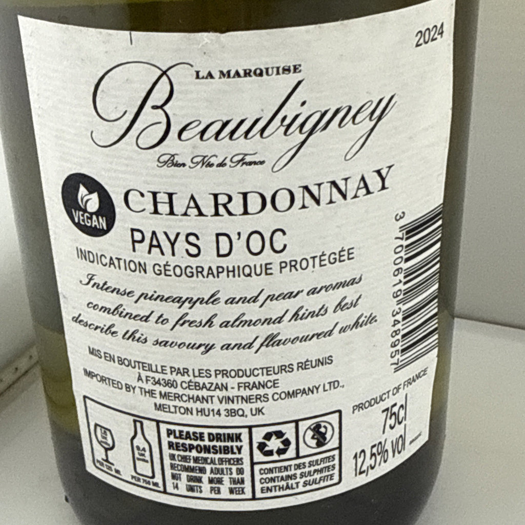 La Marquise Beauligny Chardonnay 2024 Pays d’Oc 75cl French White ( 2 Bottles)