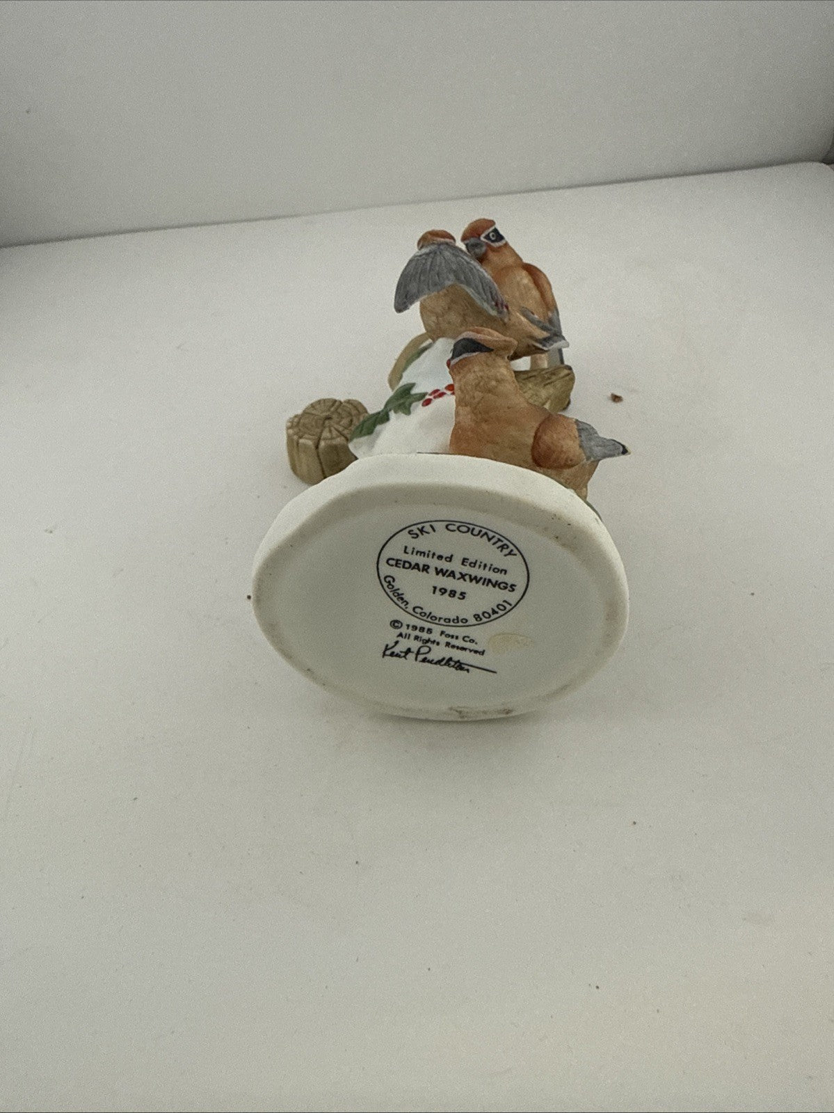 Vintage 1985 Ski Country Cedar Waxwings Ceramic Bird Decanter Figurine Empty