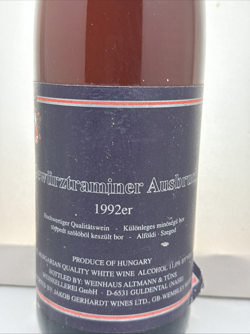 Pieroth‑bottled Hungarian Gewürztraminer Ausbruch 1992 Drinks Beautifully!