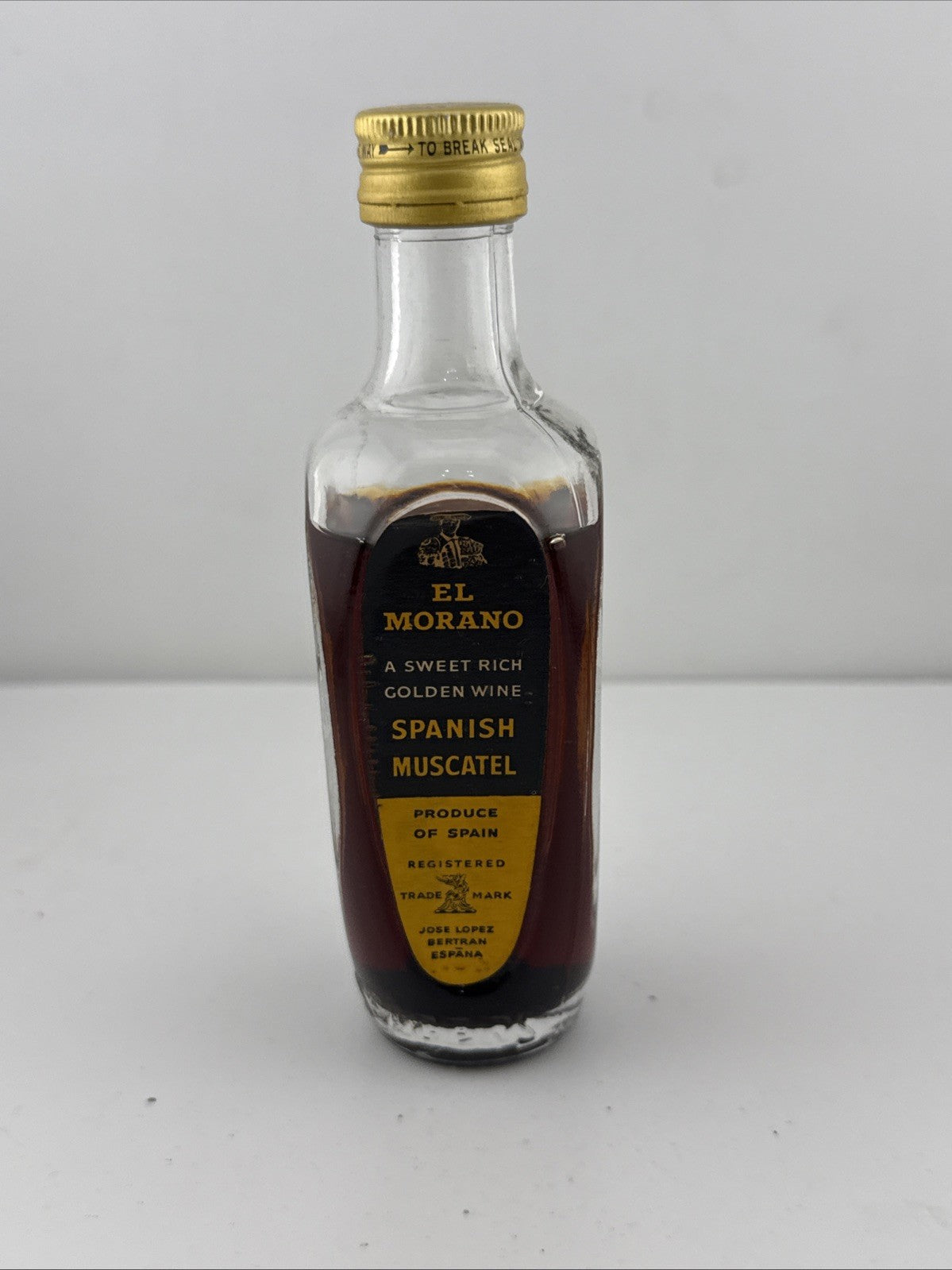 Vintage 1960s El Morano Spanish Muscatel Miniature Wine Bottle Spain