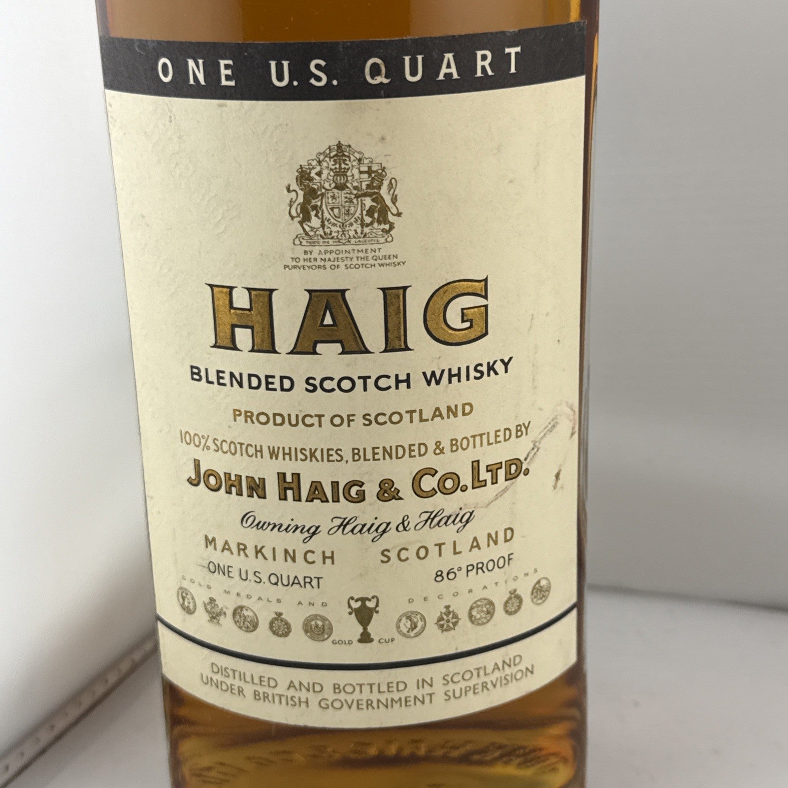 Vintage Haig Blended Scotch Whisky 1 U.S. Quart 86 Proof Export Bottle 1970s