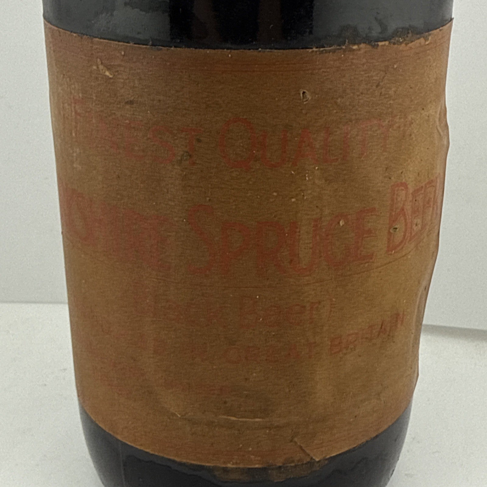 Antique Olde Spruce Beer Bottle c1900–1930 – Original Label ( Low Level Unopened