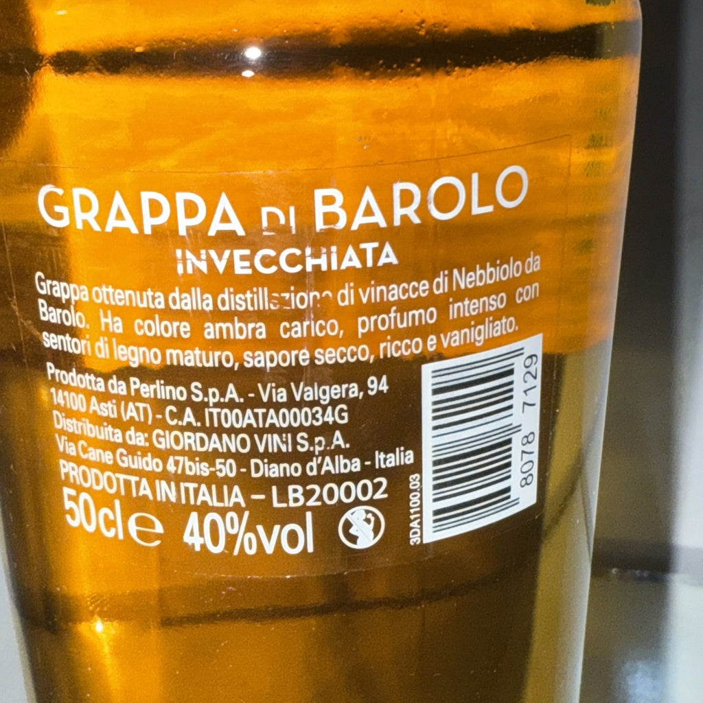 Giordano Grappa di Barolo Invecchiata (aged Grappa from Barolo) 40%abv