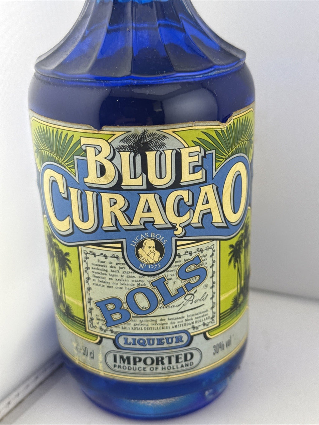 Vintage Bols Blue Curaçao Liqueur 50cl 30% Vol Holland Old Label
