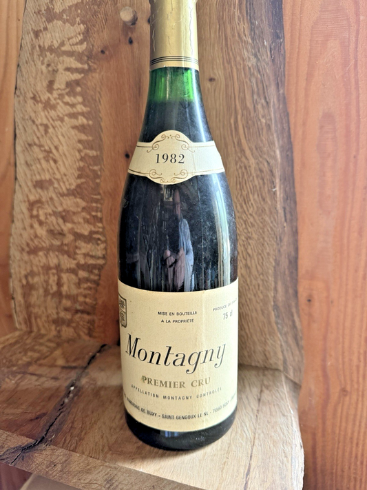 Bottle of 1982 Motagny Premier Cru Bergundy white from exceptional year