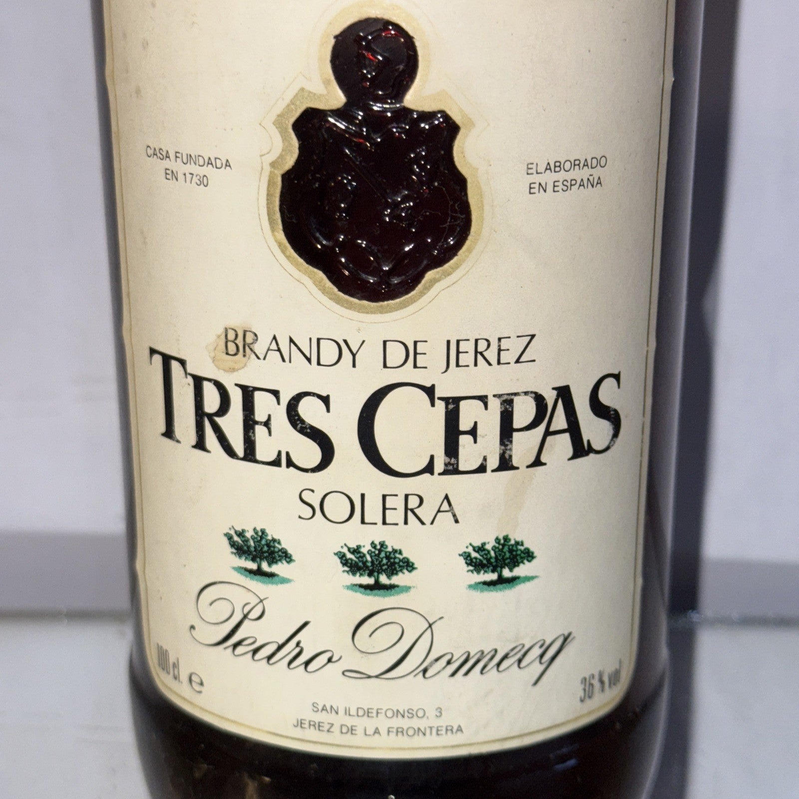 Pedro Domecq Tres Cepas Solera Brandy de Jerez (1L, 36% ABV)