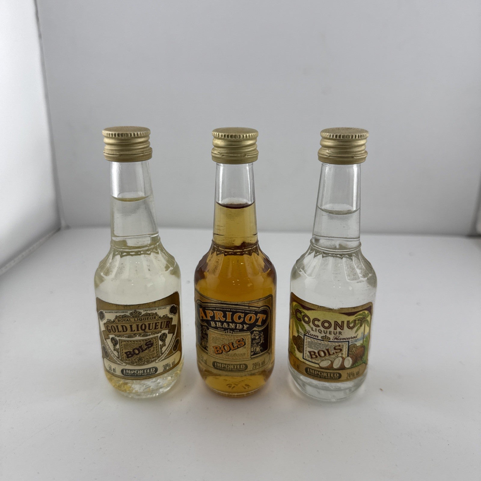 Vintage 1990s Bols Miniatures Gold Liqueur Apricot Coconut 5cl Set