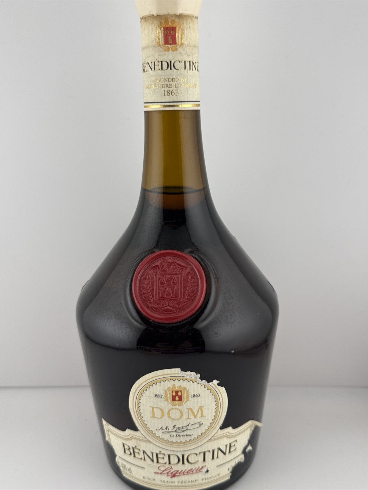 DOM Benedictine Liqueur France Wax Seal Vintage Bottle 40% Label  Poor 1L