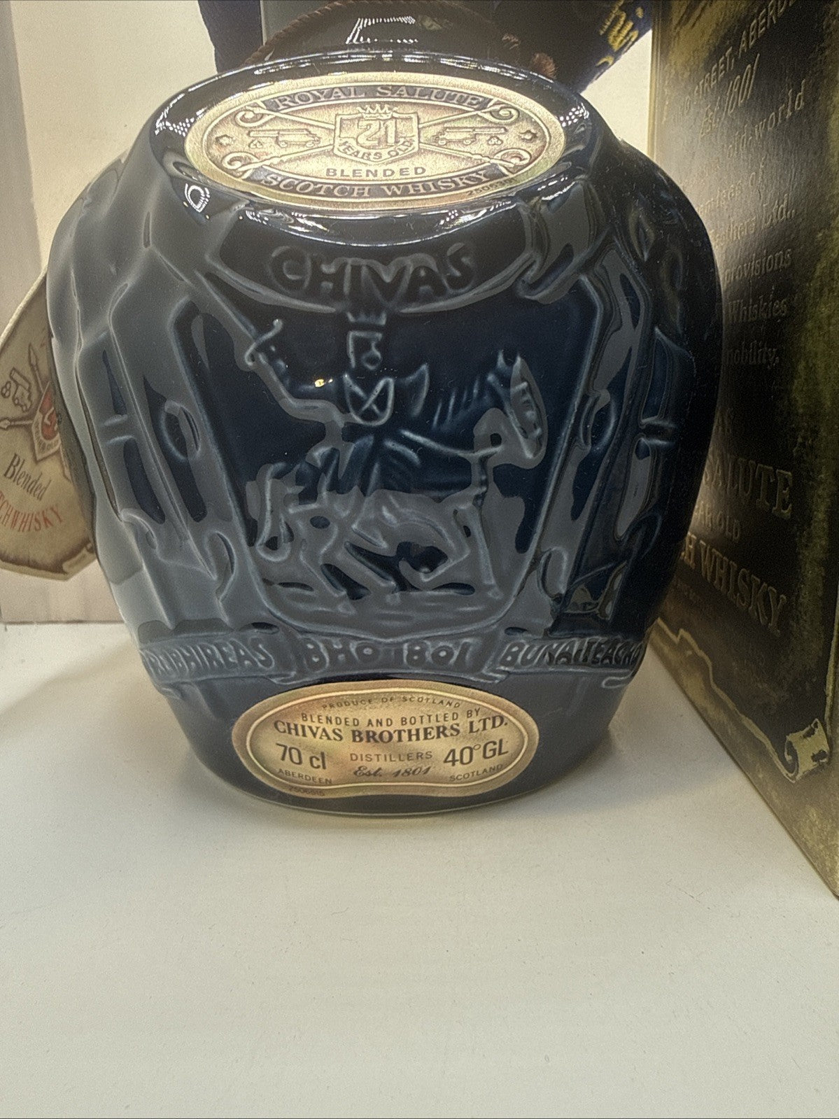 Vintage 1990s Royal Salute 21 Year Old Blue Ceramic Decanter 70cl 40%