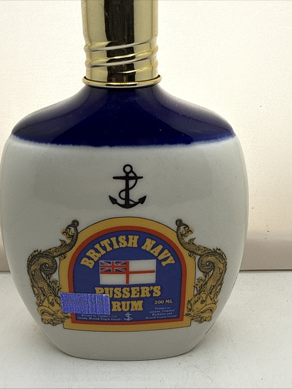 Pusser’s British Navy Rum Ceramic Hip Flask 200ml 54.5% 1980s