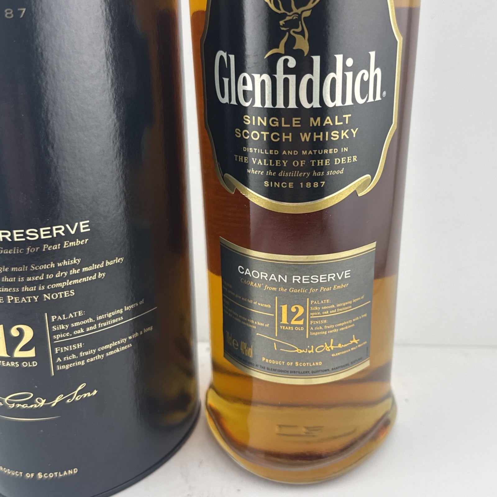 Glenfiddich 12yo Caoran Reserve; peated Highland style, discontinued mid-2000s.