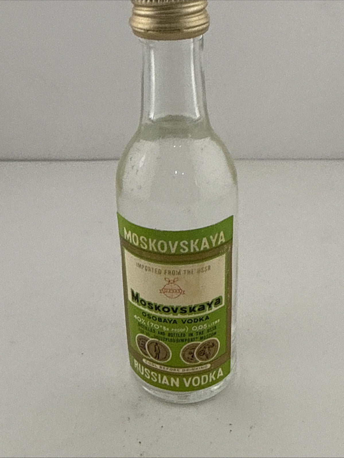Vintage Krepkaya Strong Vodka Miniature 5cl USSR  Export Bottle