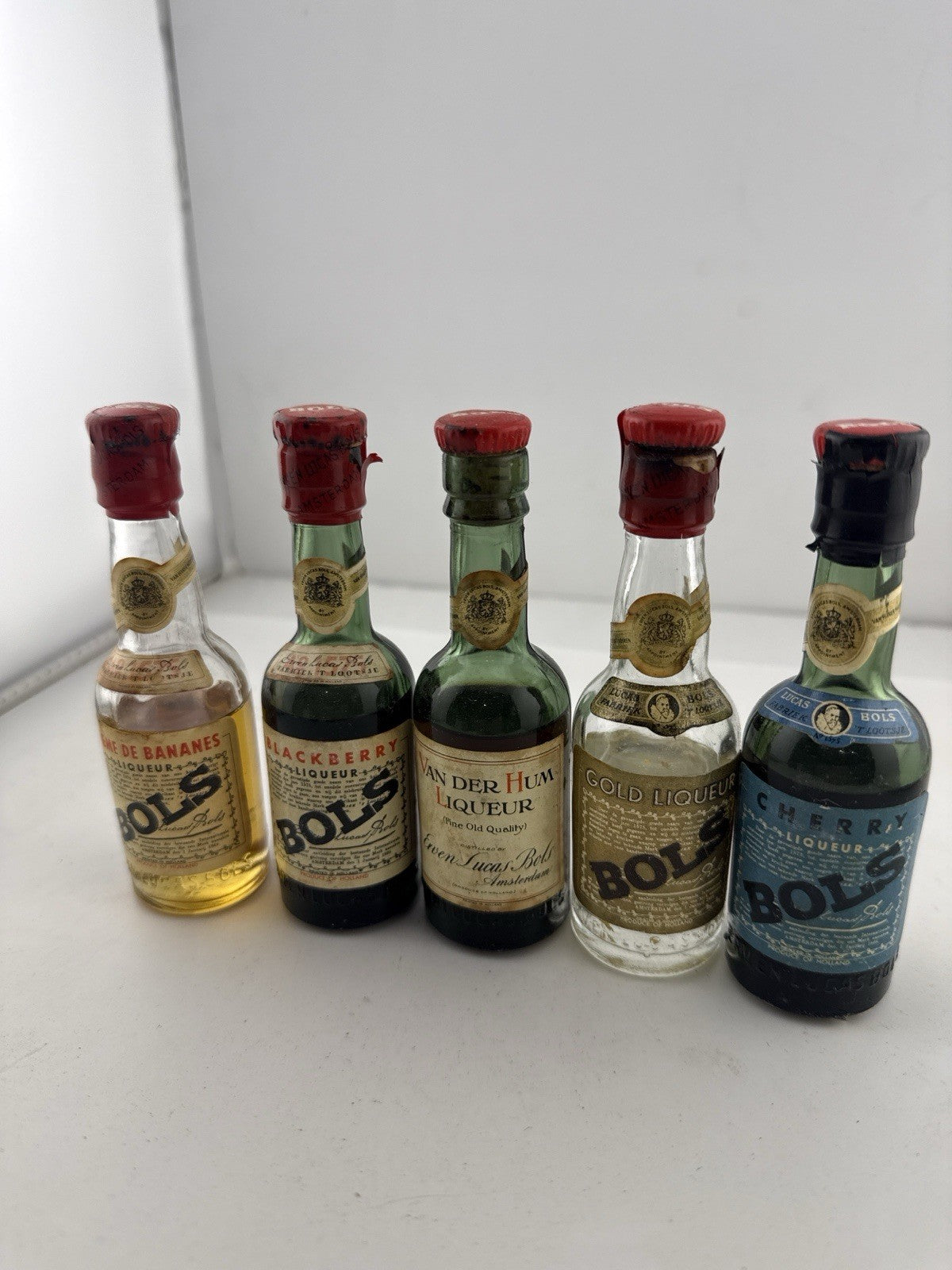 Vintage Bols Liqueur Miniatures x5 Banana Cherry Blackberry Gold