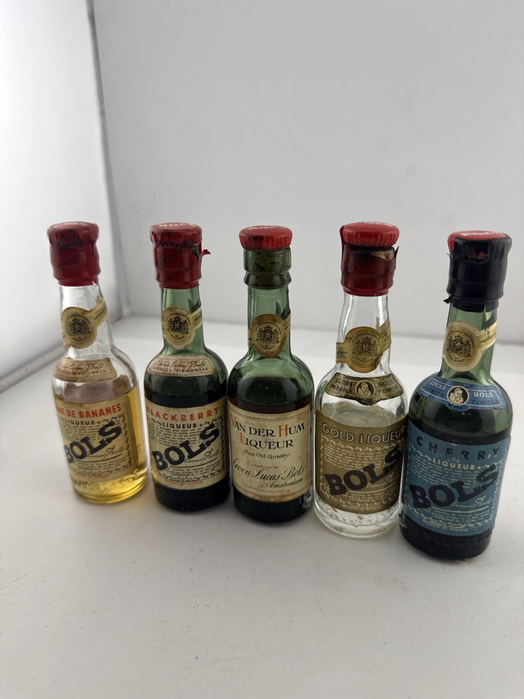 Vintage Bols Liqueur Miniatures x5 Banana Cherry Blackberry Gold