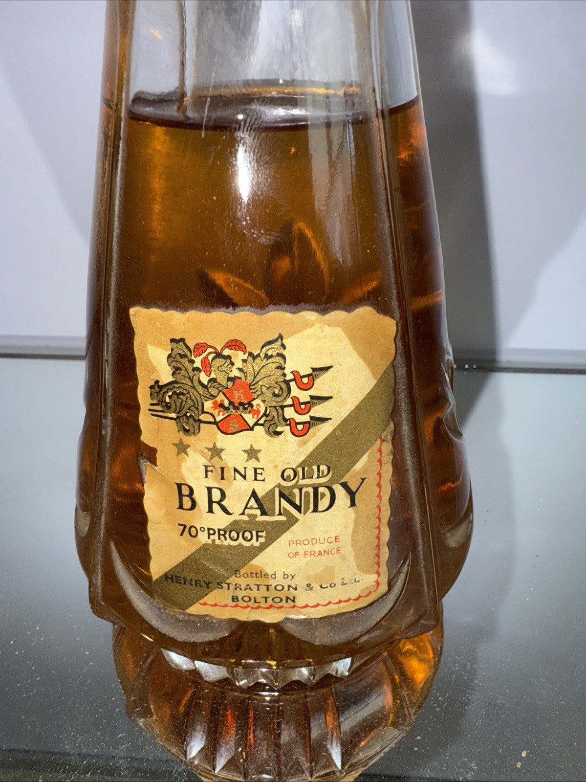 Fine Old Brandy From Henry Stratton & Co Ltd Cut Glass Decanter 1970s Bottle