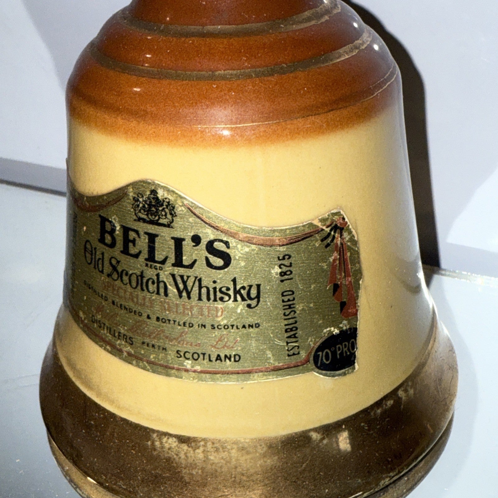 Bells Old Scotch Whisky Mini Decanter  70 Proof 13 1/3 Floz 1970s